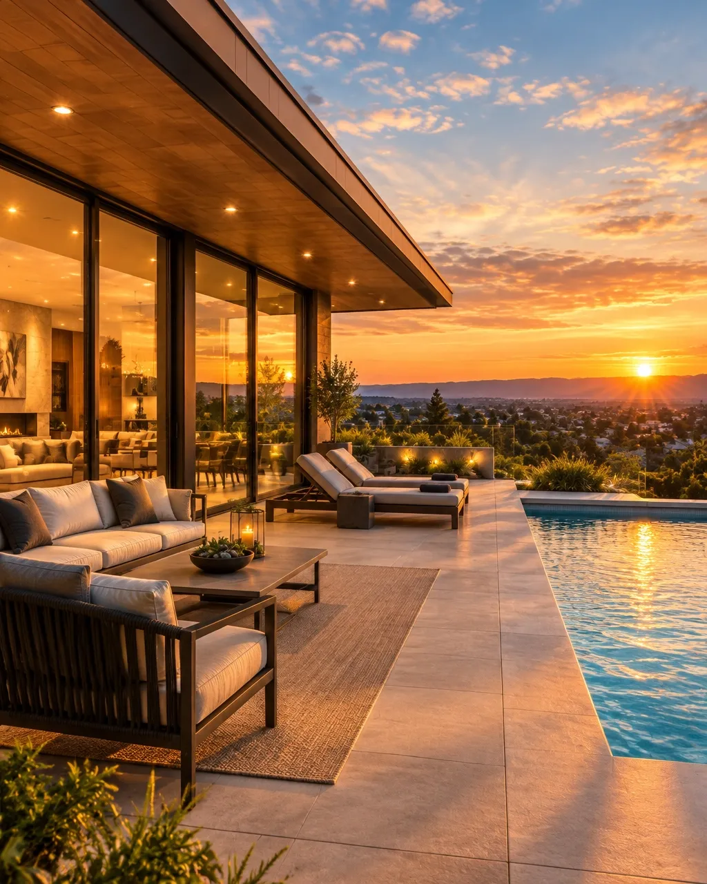 Sunset over a home patio